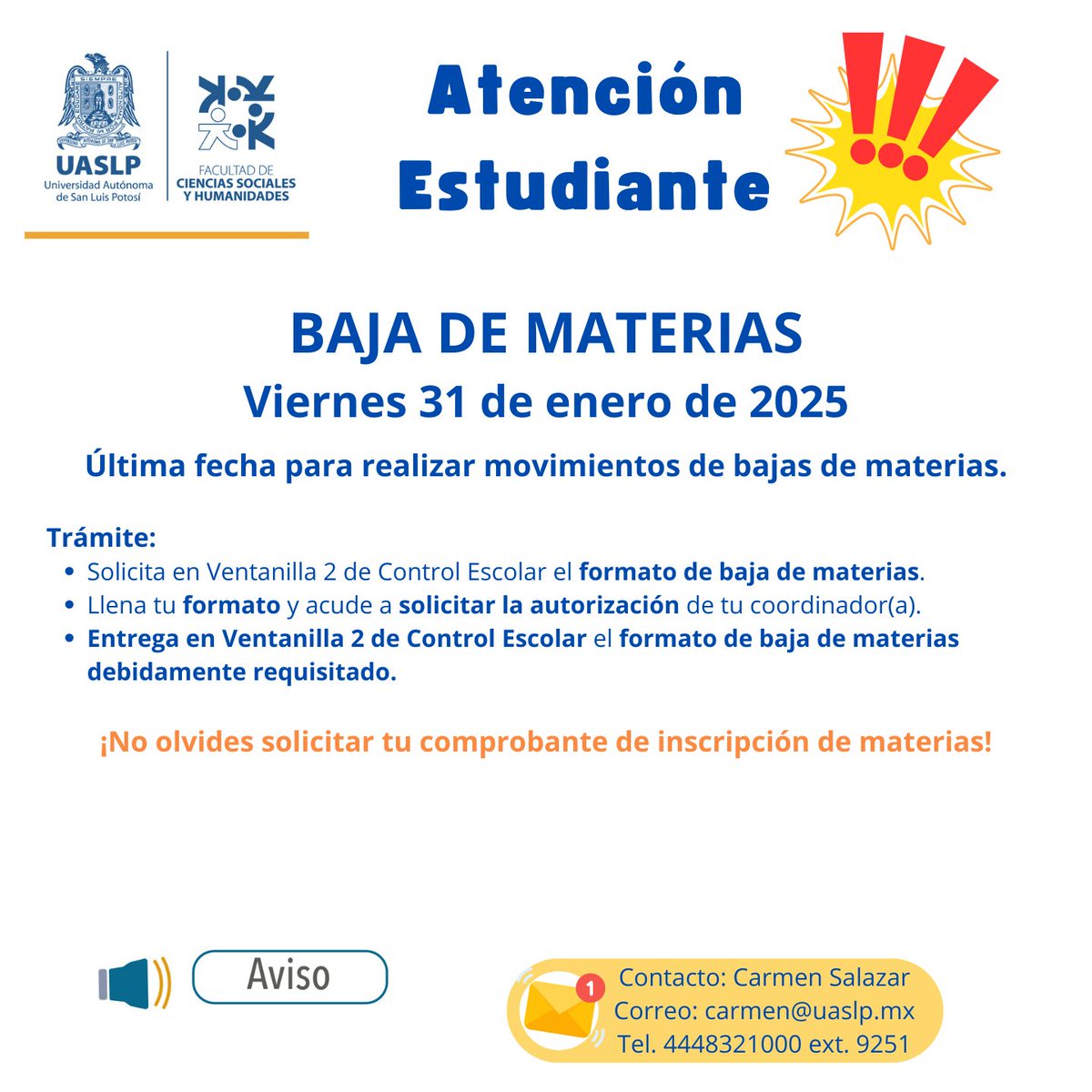 csyhUASLP's tweet image. Aviso importante  #ControlEscolar