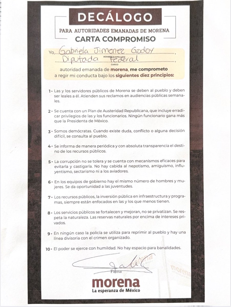 ¡Mi compromiso y corazón están con la Transformación!

Es un honor para mí ser parte de este partido-movimiento, estoy lista para seguir fortaleciendo el segundo piso de la Cuarta Transformación, de la mano de nuestra Presidenta Claudia Sheinbaum. Firmo mi carta compromiso de los