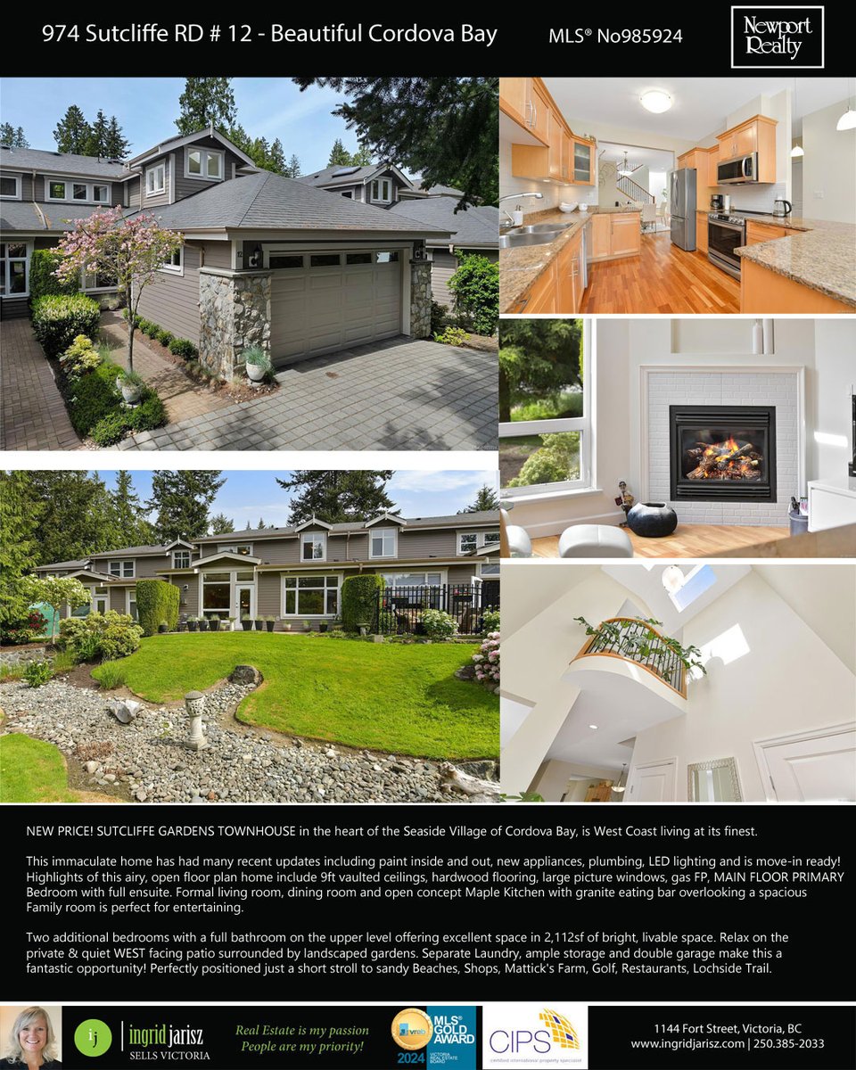 ingridsellsyyj's tweet photo. NEW PRICE! SUTCLIFFE GARDENS TOWNHOUSE in the heart of the Seaside Village of Cordova Bay, is West Coast living at its finest. #cordovabay #yyjrealestate @mondinion #mondCA https://t.co/sTgbIN4Pv9