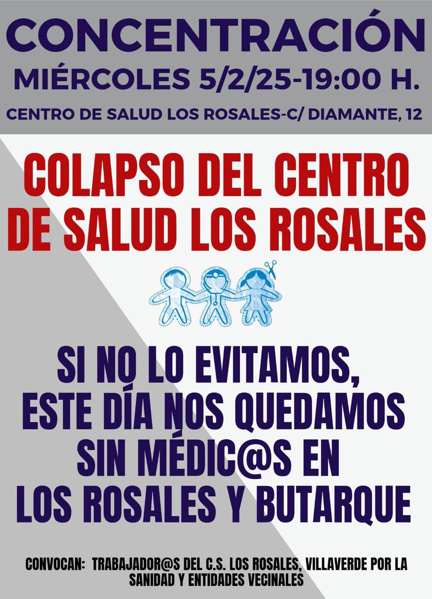 LaUnidadEste's tweet photo. 🏥 Volvemos a concentrarnos el miércoles 5 a las 19h ante la situación de colapso del centro de salud Los Rosales y en defensa de la #SanidadPública y de calidad

Porque la mitad del personal necesario no puede atender en condiciones a 40000 personas de varios barrios #Villaverde https://t.co/0pXgRAViy9