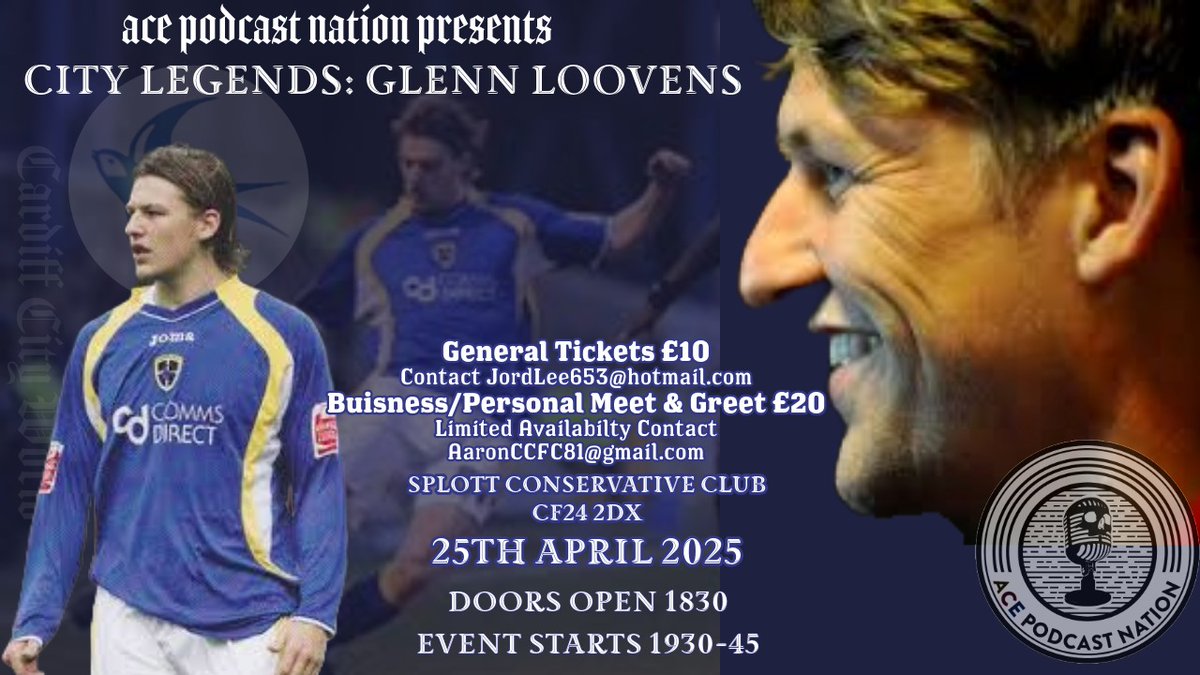 Si @ACEcast_Nation (@si1927) on Twitter photo Delighted to welcome Glenn Loovens back to Cardiff for <a href="/ACEcast_Nation/">ACE Podcast Nation</a> next live event.
Tickets on sale to members 11am FRIDAY (patreon.com/ACEPodcastNati… or youtube.com/channel/UCTfW_…
General Sale Saturday 11am
Limited tickets, very limited come Saturday
I am blessed 🙏 #CTID #CCFC Delighted to welcome Glenn Loovens back to Cardiff for <a href="/ACEcast_Nation/">ACE Podcast Nation</a> next live event.
Tickets on sale to members 11am FRIDAY (patreon.com/ACEPodcastNati… or youtube.com/channel/UCTfW_…
General Sale Saturday 11am
Limited tickets, very limited come Saturday
I am blessed 🙏 #CTID #CCFC