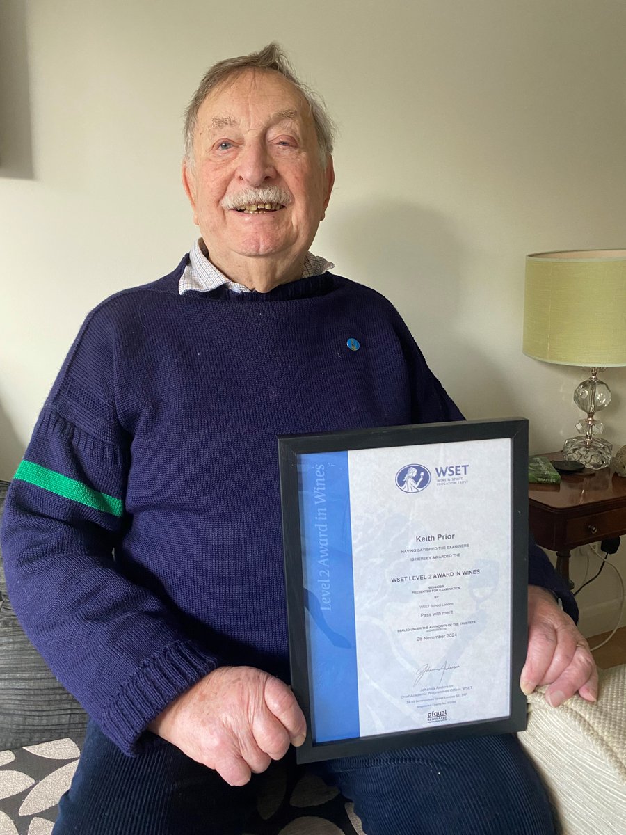 Proving that age is just a number, Keith Prior recently passed his WSET Level 2 Award in Wines at the age of 92 - with merit, no less! Keith said, "Taking this course has encouraged me to try wines from countries outside of Europe. Thank you for this fresh outlook on life!"