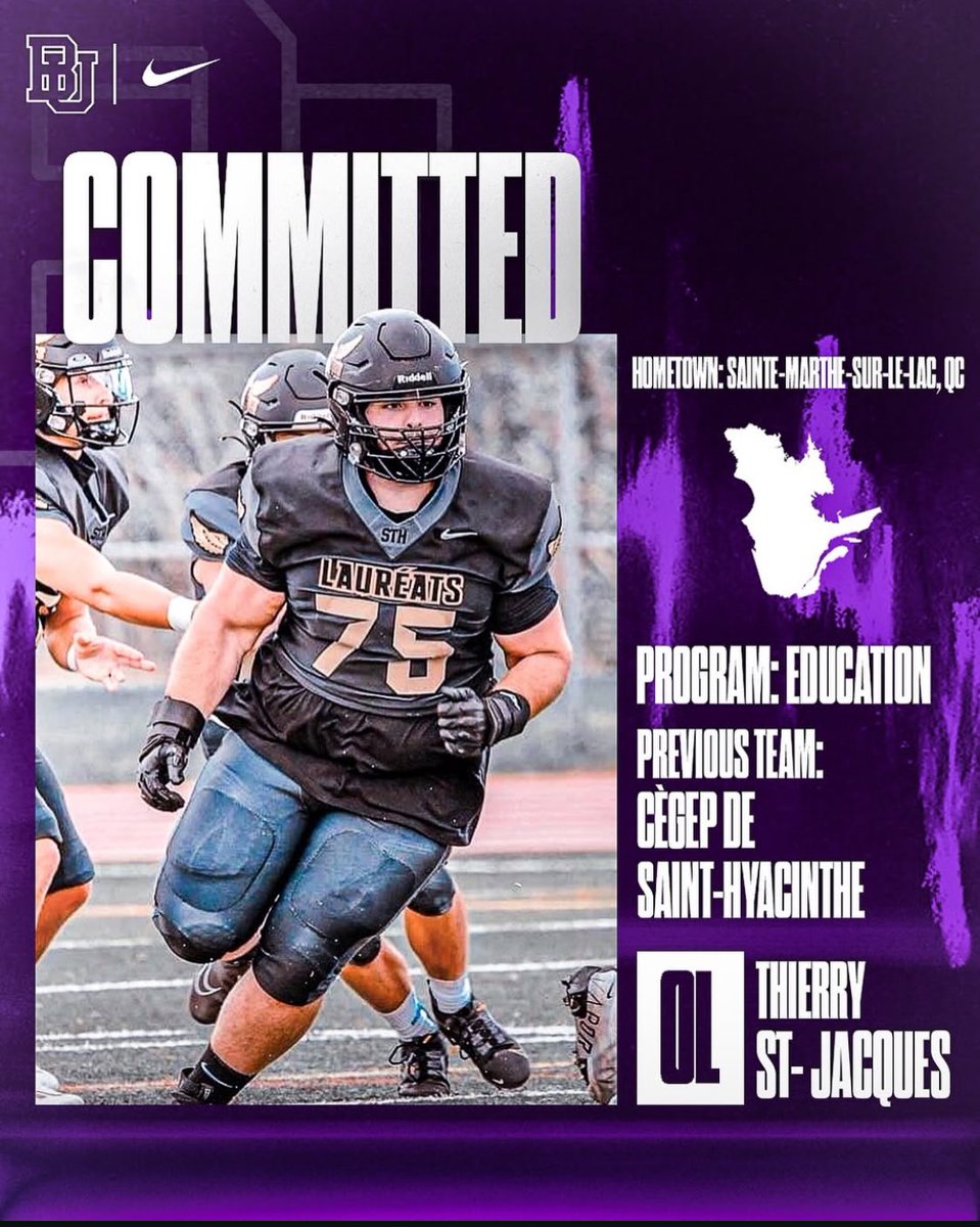Excited to announce that OL Thierry St-Jacques has chosen to continue his Academic and athletic journey with Bishop's Gaiters 🏈. He will be pursuing a degree in Education. #BleedPurple 🐊🐊🐊