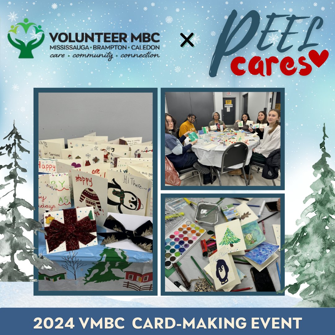 The 2024 Card-Making Event was a success with lots of memories and fun times! We want to continue to create memories and fun for others to enjoy! Remember: you can still get a 2024 tax receipt for contributions made by Feb 28th
Donate on: volunteermbc.org/peel-cares/