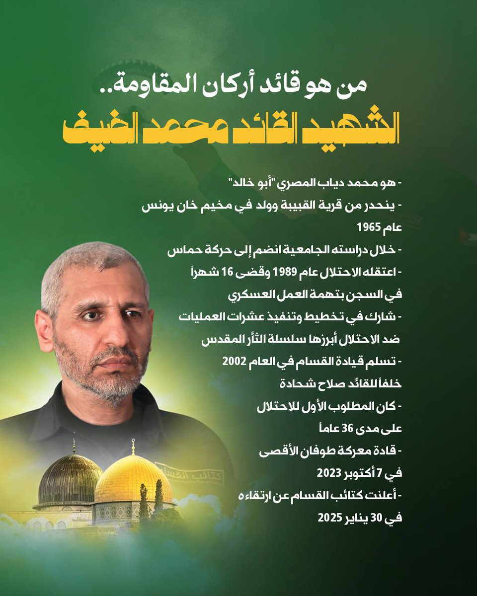 alidinisadek's tweet photo. من هو قائد هيئة أركان القسام الشهيد محمد الضيف 🇵🇸 https://t.co/II0Z8QUgGw