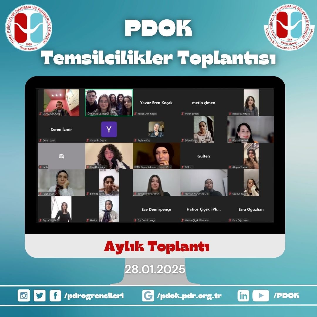 Merhaba PDOK Ailesi ☀️
28 Ocak tarihinde PDOK Temsil Heyeti olarak Üniversite ve Sınıf Temsilcilikleri ile aylık toplantımızı gerçekleştirdik. 

<a href="/turkpdrdernegi/">Türk PDR Der- Psikolojik Danışma ve Rehberlik</a>
<a href="/pdrogrencileri/">PDOK</a>