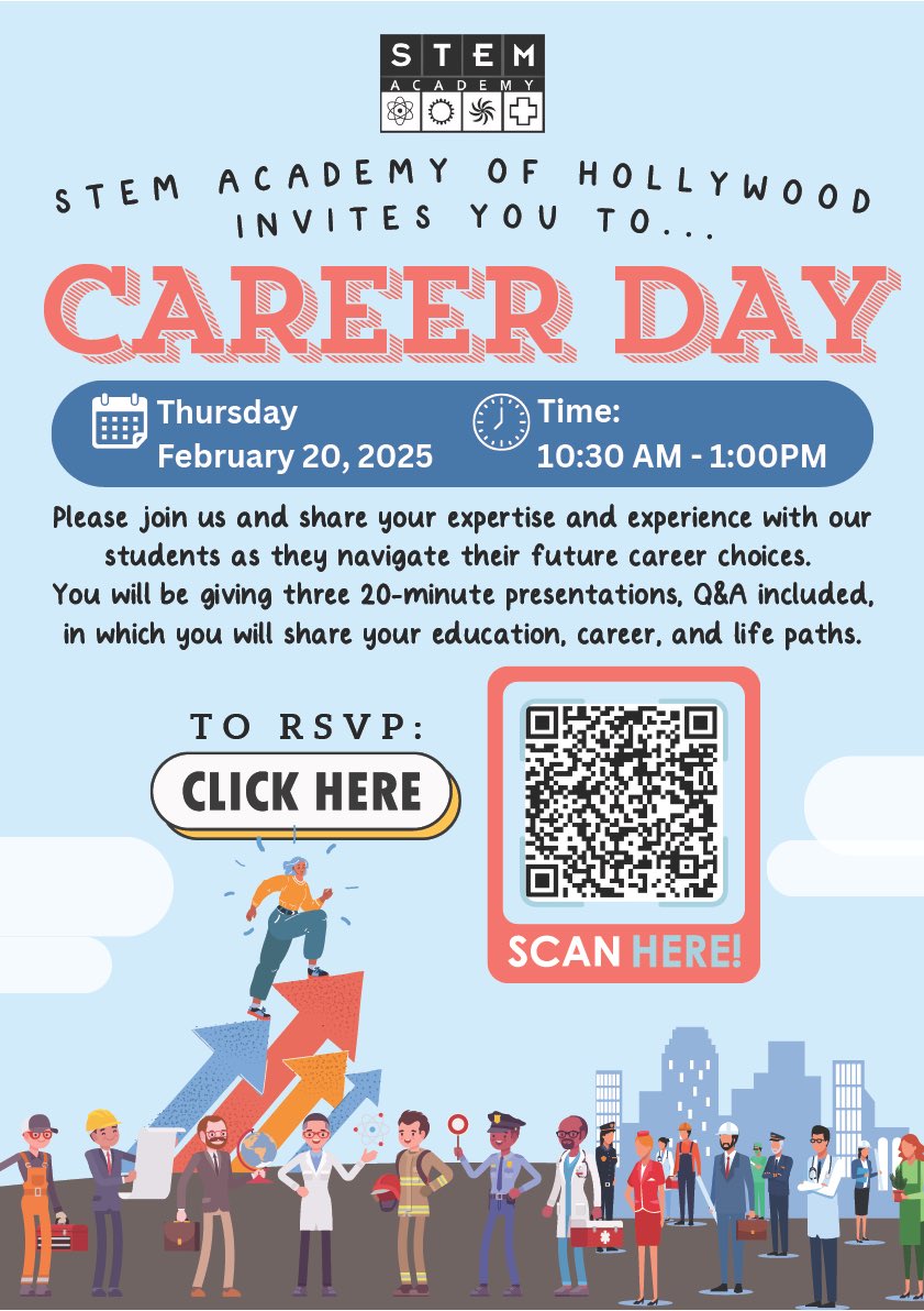 STEMAcademyBer1's tweet photo. Thinking about your future? Join us for STEM Career Day and discover amazing career paths in science, tech, engineering, and math! See you there! #STEMCareerDay #FutureReady https://t.co/A8UGh2OueZ