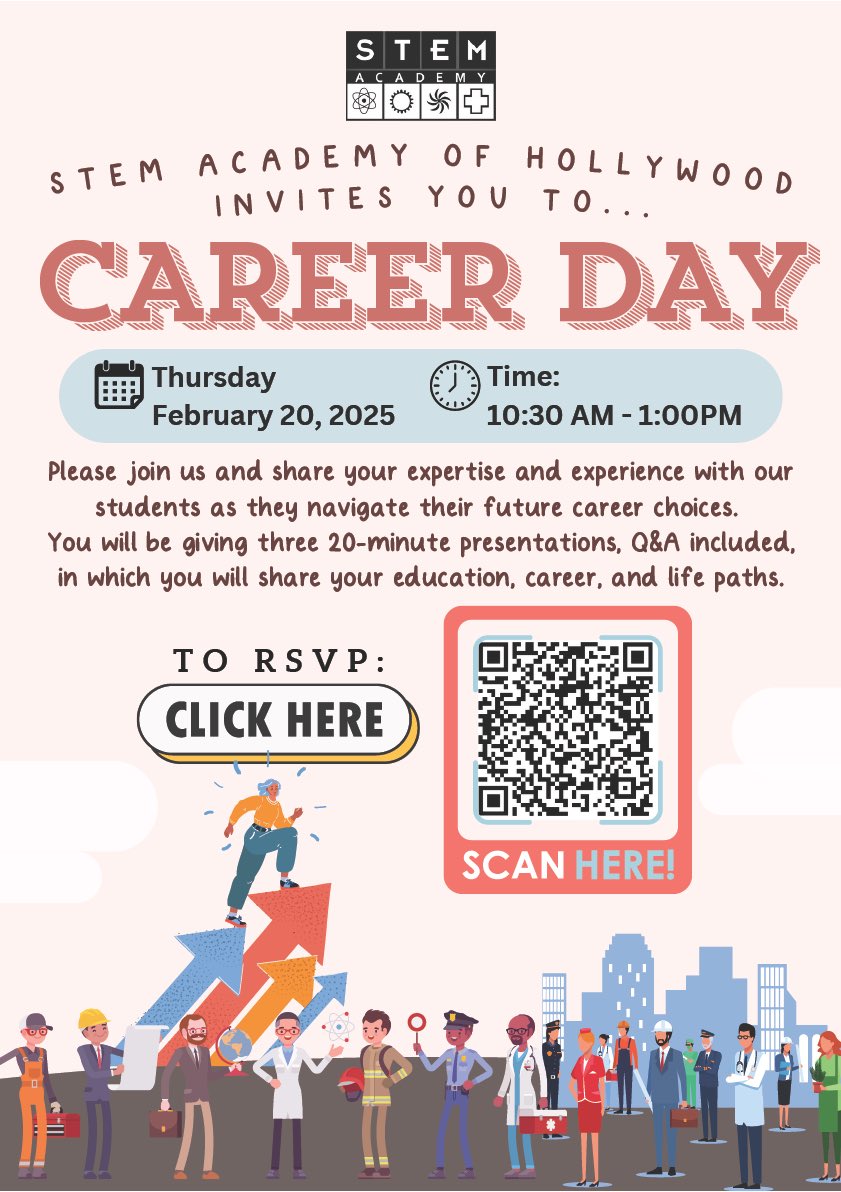 Thinking about your future? Join us for STEM Career Day and discover amazing career paths in science, tech, engineering, and math! See you there! #STEMCareerDay #FutureReady