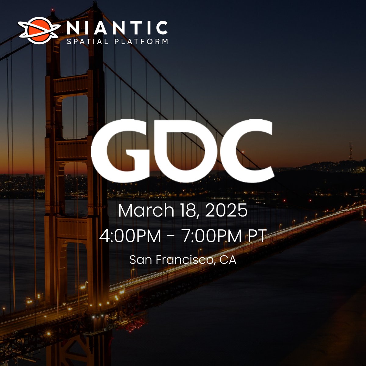 📅 Save the Date!

Join us on March 18th from 4-7 PM PT for our GDC Executive Reception featuring Brian McClendon and exclusive demos from industry leaders.

Register now: bit.ly/42lpBdH