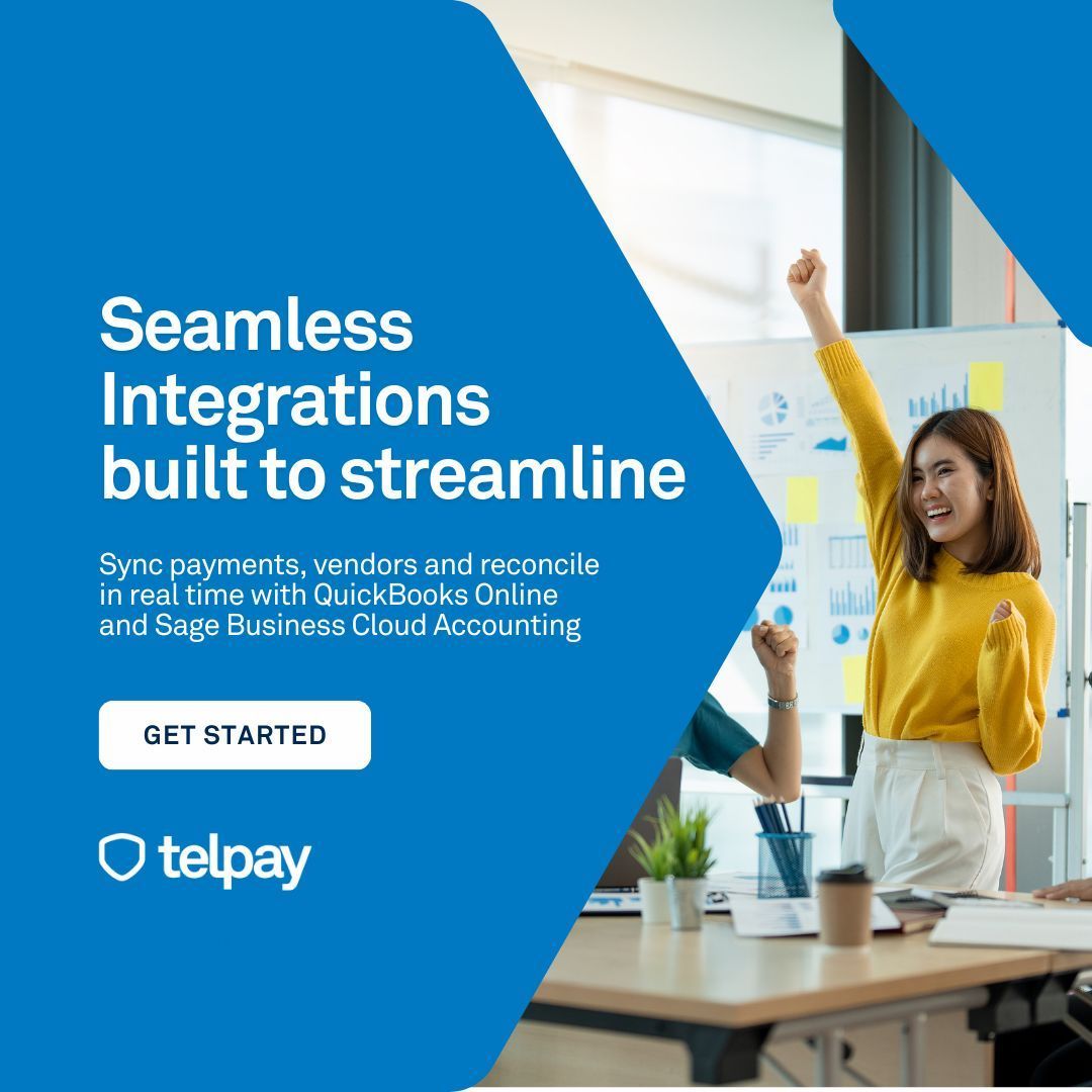 Telpay's tweet image. Enhance your productivity with seamless integrations that relieve manual data entry and reconciliation. Sync vendors, payments, and automatic reconciliation in real time. Plus, a complete audit trail records every user action and payment in Telpay. 

 #telpay #qbo #sagecloud