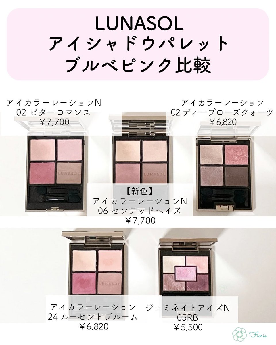 先日発売の新色含むルナソルのブルベピンクパレット5つを比較しました