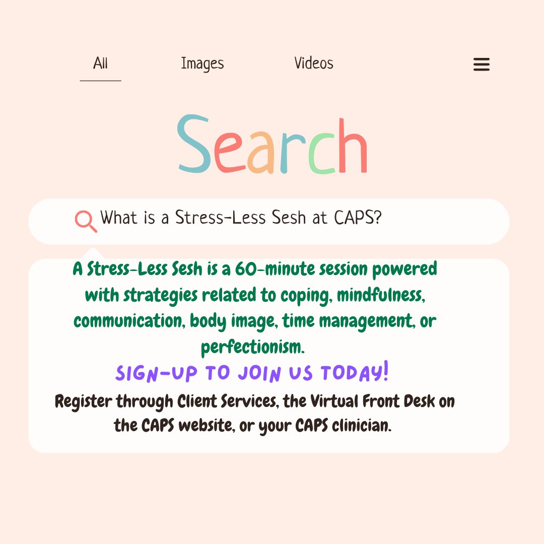 CapsFgcu's tweet photo. This semester, we are introducing the 'Stress Less Sesh,' aimed at equipping you with various coping strategies for managing stress, cultivating healthy relationships, improving body image, addressing perfectionism, and more. 

Reach out to CAPS now to learn how to sign up! https://t.co/X4cDiHTRik