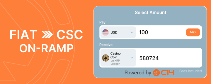 CasinoCoin's tweet photo. Getting into CSC, XRP, and several other XRPL tokens has never been easier! 🚀 

C14 is making on-ramping seamless, giving you quick and easy access to the XRPL ecosystem.

👉https://t.co/bNsTRr5fMv https://t.co/b4gIJHGP88