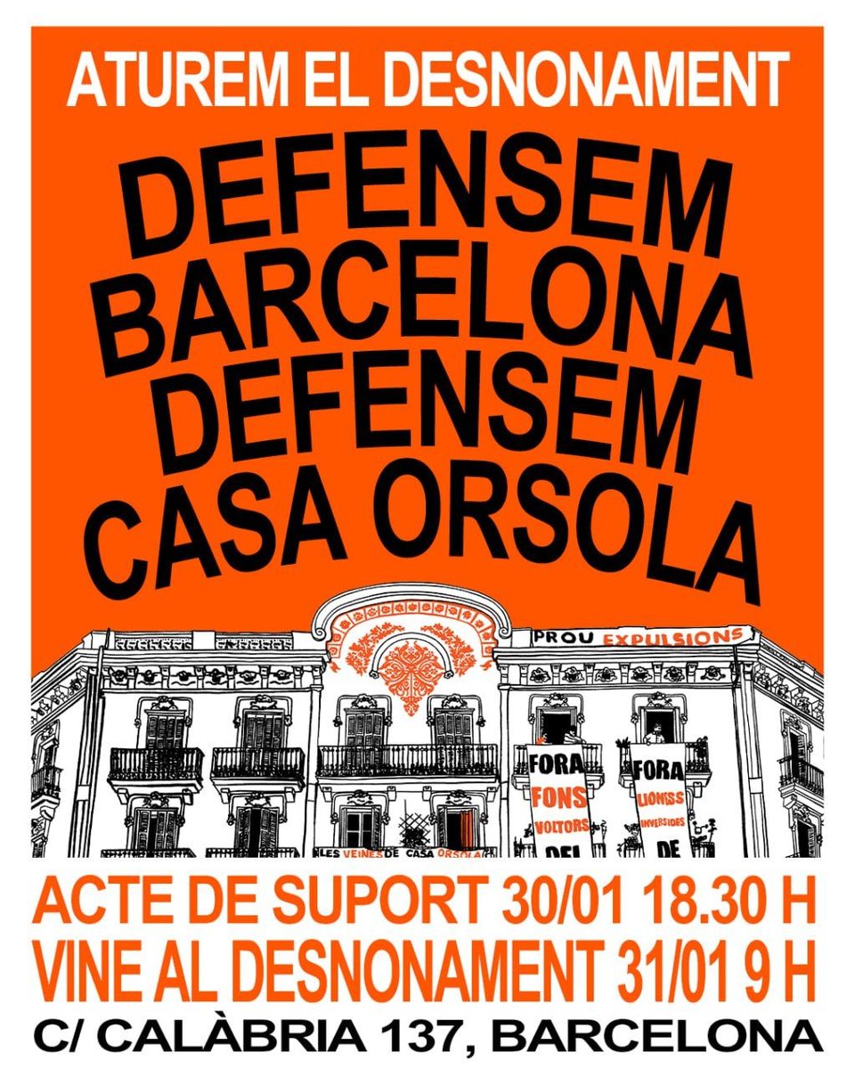 prosperistan's tweet photo. La casa Orsola és un símbol del segrest del dret a l’habitatge i la venda de la ciutat als especuladors. Implica tots els barris i el seu veïnat. Si toquen a una, ens toquen a totes. Demà, aturem el desnonament! https://t.co/piNvAjXJ0i
