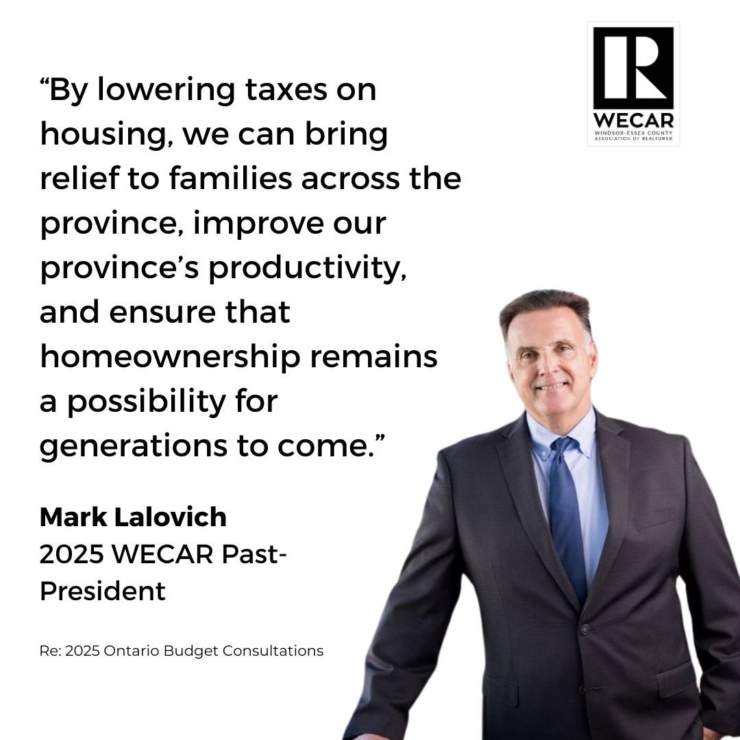 This week WECAR™ Past-President <a href="/LalovichRE/">Lalovich Real Estate</a> attended the 2025 Ontario Pre-Budget consultations in Windsor where he delivered a simple message - Ontario must lower taxes/development charges on housing. 🏡
Thank you to MPP <a href="/AndrewDowieMPP/">Andrew Dowie</a> and <a href="/AnthonyLeardiPC/">Anthony Leardi</a> for the discussion.