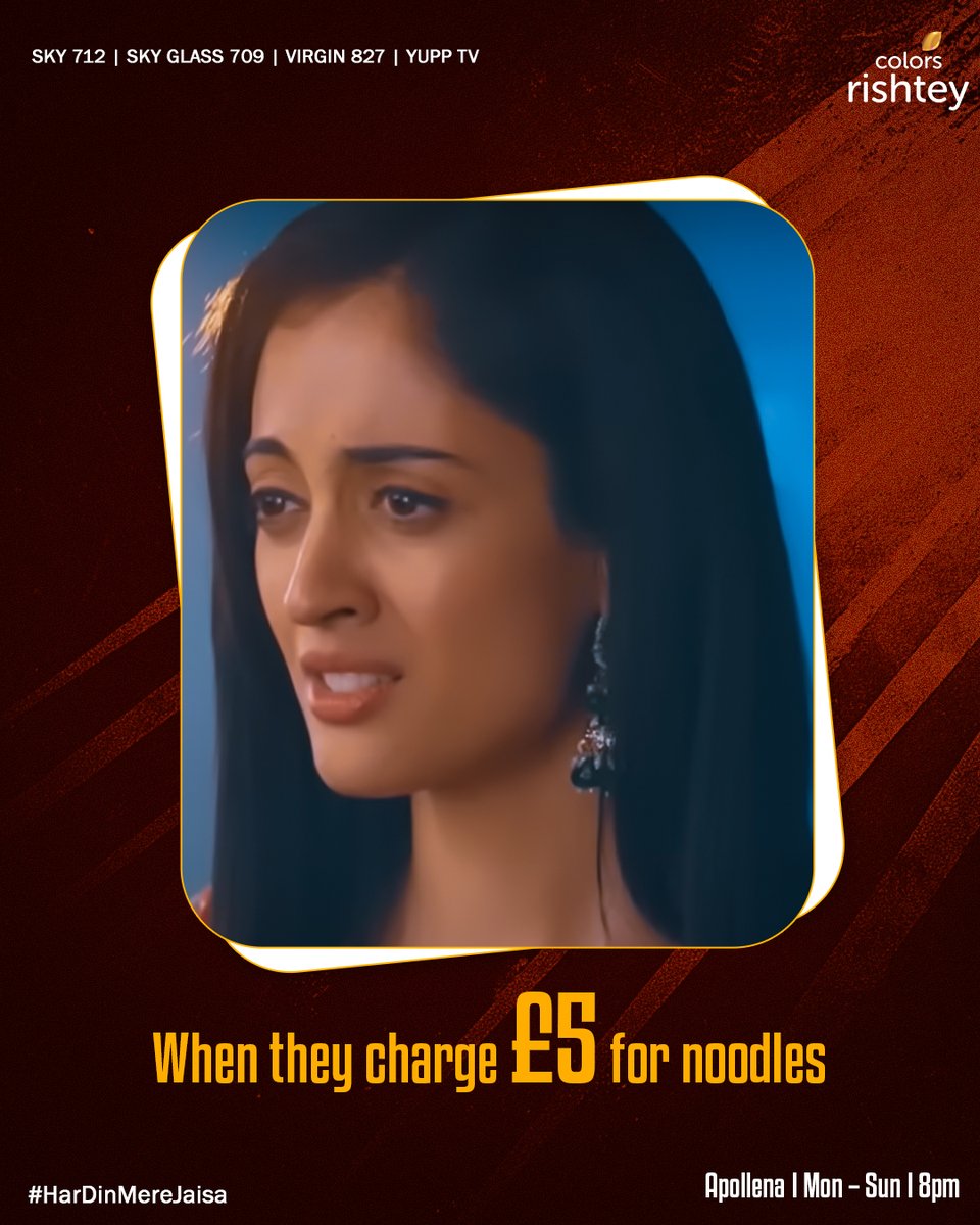 ColorsRishteyUK's tweet image. Apollena feels your pain. 🥹 Paying £5 for noodles hits harder than heartbreak. 🍜💔

Watch #Apollena I Mon – Sun I 8pm

#ColorsRishteyUK #ColorsRishtey #UK #London #England #hardinmerejaisa