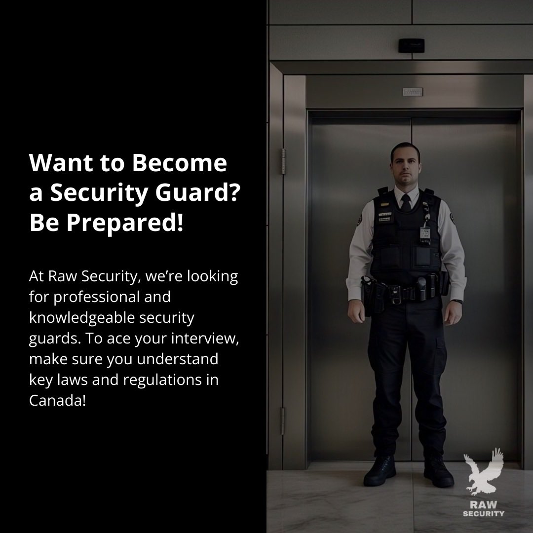 irawsecurity's tweet image. 🚨 Security Guard Interview Tips! 🚨

✅ Know the laws: Charter, Criminal Code (Sec 494), Trespass Act, PSISA
✅ Dress professionally &amp;amp; be on time ⏰👔
✅ Show confidence &amp;amp; problem-solving skills 💡

🚨 We’re Hiring! Apply now! 📩

#RawSecurity #SecurityJobs #NowHiring