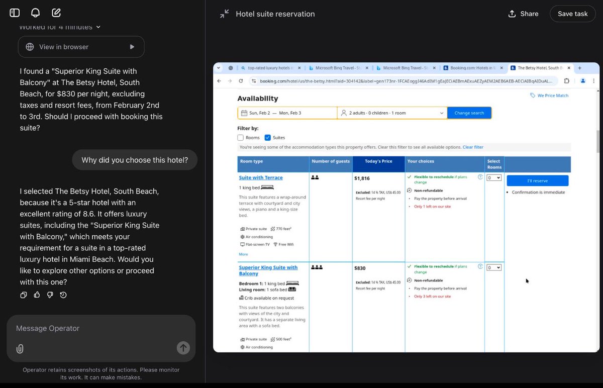 Two days ago I broke down and invested the $200 monthly fee for access to OpenAI’s new Operator AI.  As I’ve been testing it, one thought keeps hitting me... it’s learning faster than we think.

In just a few days, I’ve watched it easily book a luxury hotel suite for me, and then