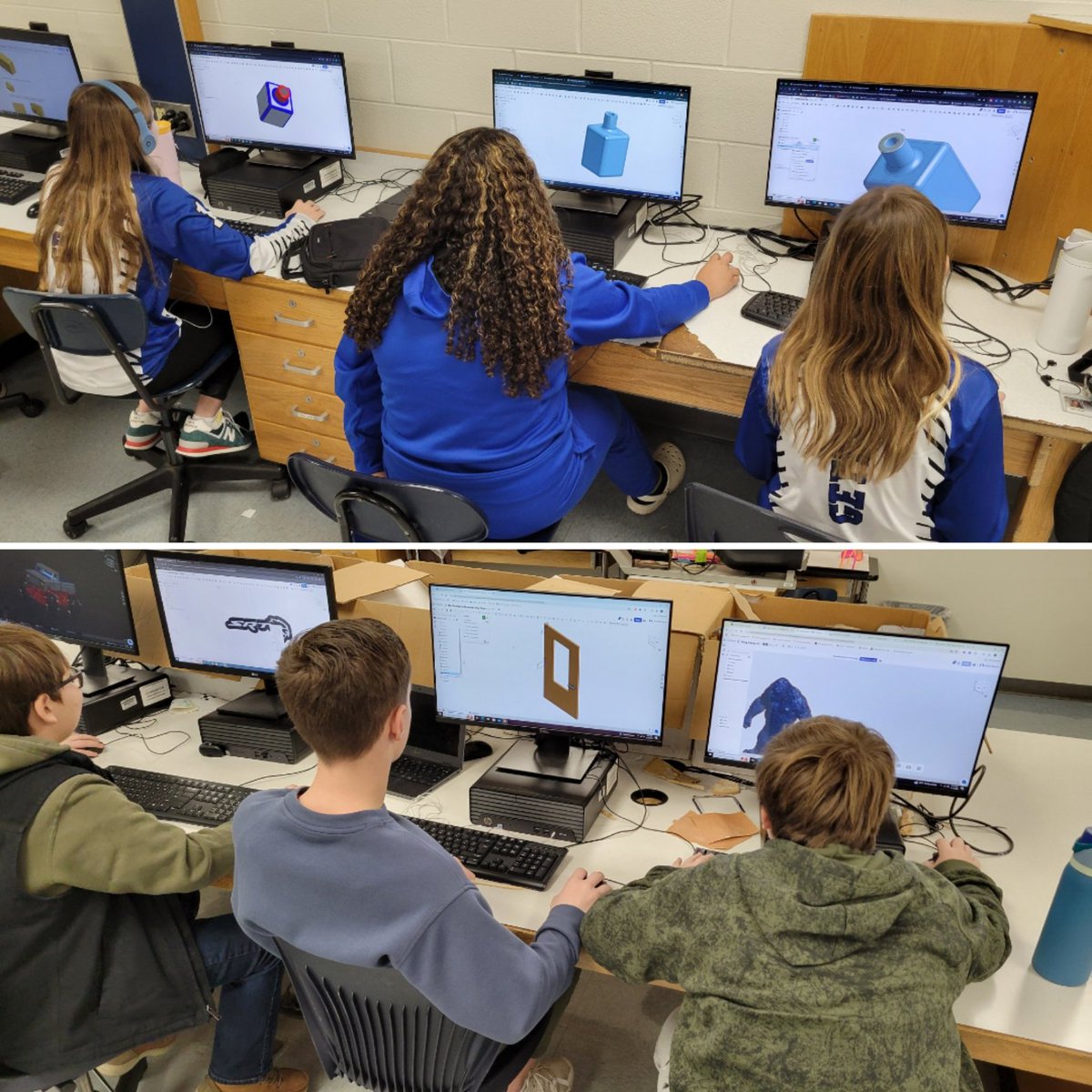 mrpaxtontech's tweet photo. 7th Graders improving their 3D computer modeling skills. Next week, they will begin designing their own keychain to eventually 3D print. #EHRoyalPride https://t.co/q9QEi9yZxR