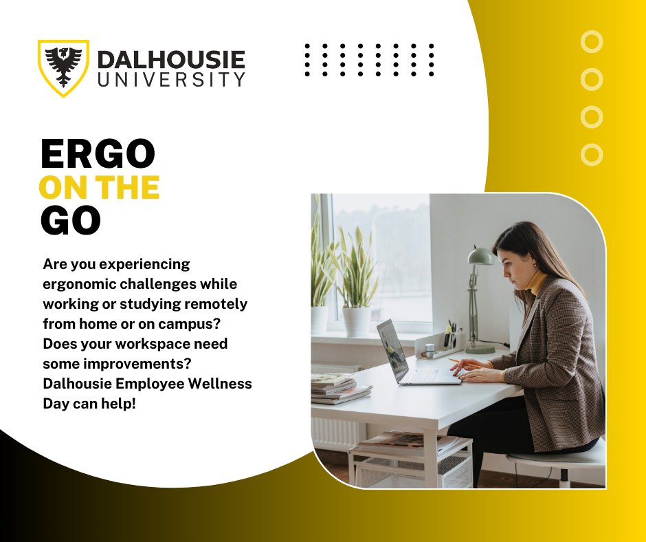 DalPhysio's tweet photo. @Dal_OT Join us for the "Ergo on the Go" virtual sessions Thursday, February 6, 2025, from 10:30 to 11:00 AM or from 1:00 to 1:30 PM. These sessions are free for all Dalhousie faculty and staff. Click to sign up!https://t.co/N0sBtItVc1 @DalHealth https://t.co/t02lH7iQ33