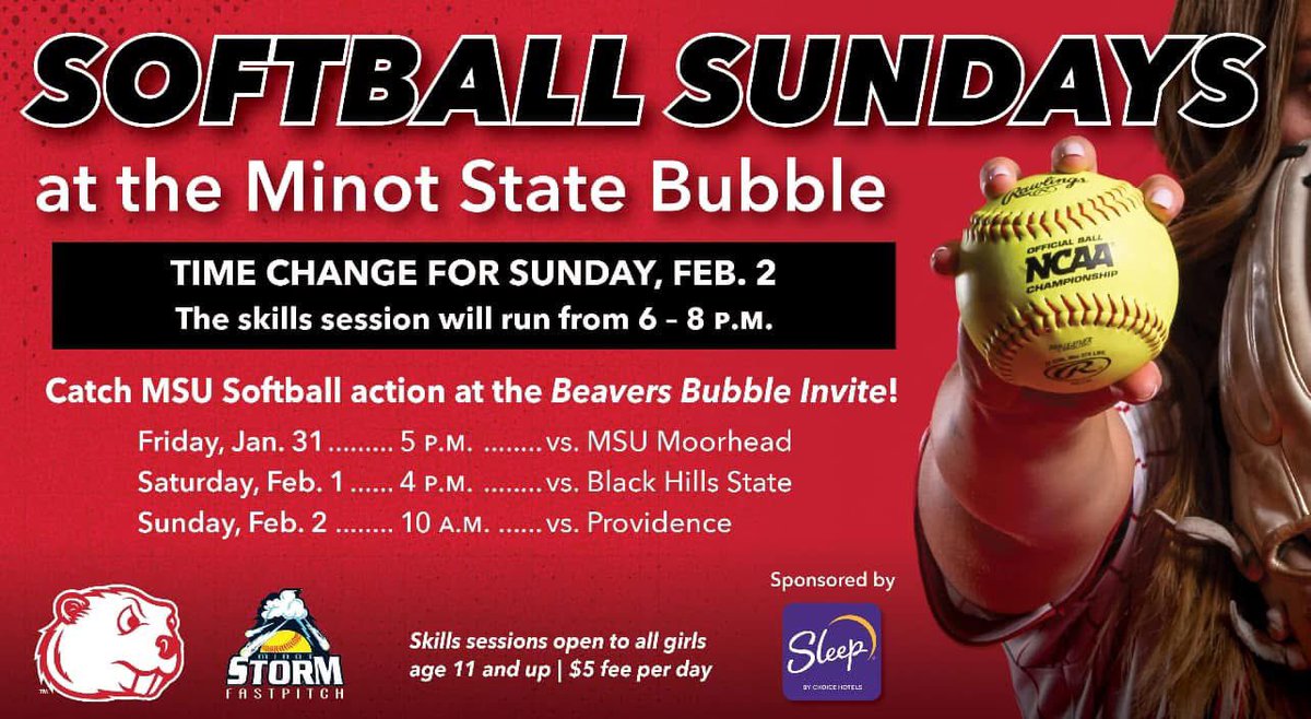 MinotGirlsFP's tweet photo. Time change for this Sunday in the MSU Bubble. College games all weekend if you want to take in a few games. https://t.co/34OVFdxM4r