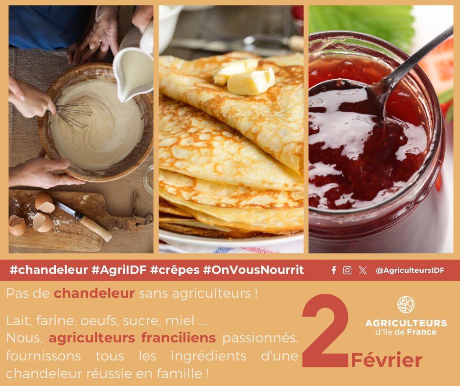Aujourd'hui, nous célébrons la chandeleur🥞
👉Pas de chandeleur sans agriculteurs !👈
Pour la recette, on vous fait confiance🥞
On peut remercier tous les👨🏼‍🌾&amp;👩🏻‍🌾 qui nous nourrissent et nous permettent une chandeleur réussie grâce à de bons produits ! 🥞