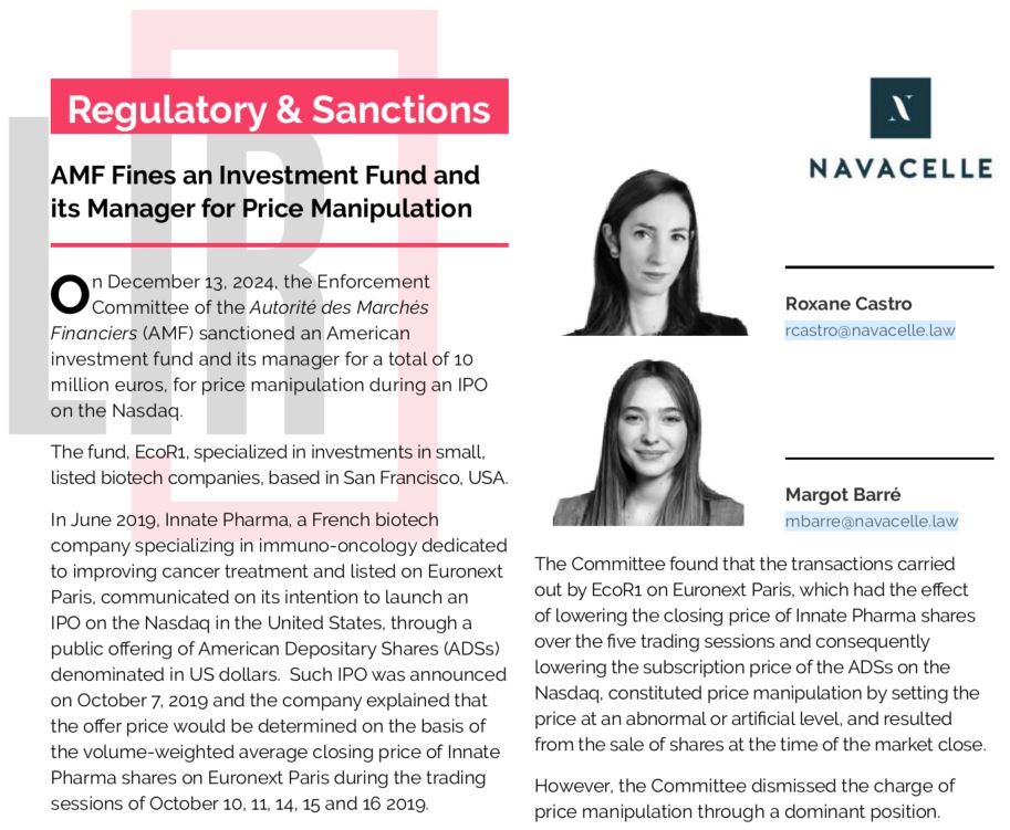 NavacelleLegal's tweet photo. 📖𝐒𝐚𝐧𝐜𝐭𝐢𝐨𝐧 𝐩𝐚𝐫 𝐥’𝐀𝐌𝐅 𝐝’𝐮𝐧 𝐟𝐨𝐧𝐝𝐬 𝐝'𝐢𝐧𝐯𝐞𝐬𝐭𝐢𝐬𝐬𝐞𝐦𝐞𝐧𝐭 𝐞𝐭 𝐝𝐞 𝐬𝐨𝐧 𝐝𝐢𝐫𝐢𝐠𝐞𝐚𝐧𝐭 𝐩𝐨𝐮𝐫 𝐦𝐚𝐧𝐢𝐩𝐮𝐥𝐚𝐭𝐢𝐨𝐧 𝐝𝐞 𝐜𝐨𝐮𝐫𝐬 – 𝐋𝐈𝐑 𝐌𝐚𝐠𝐚𝐳𝐢𝐧𝐞
Retour sur la décision de la Commission des sanctions de l’(AMF). https://t.co/vkHEKYT3rN