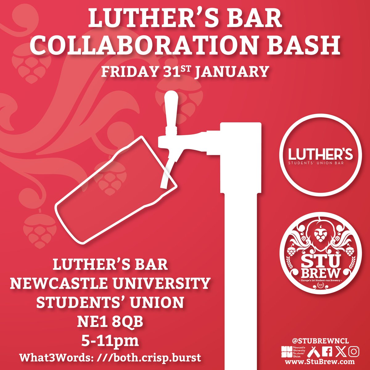 StuBrewNCL's tweet image. Our January bash is tomorrow! 🎊
We are being hosted by Luther's Bar, the Newcastle University Students' Union bar
We have a great line-up of student-brewed beer on tap, with some new additions!
We hope to see you there! 🍻