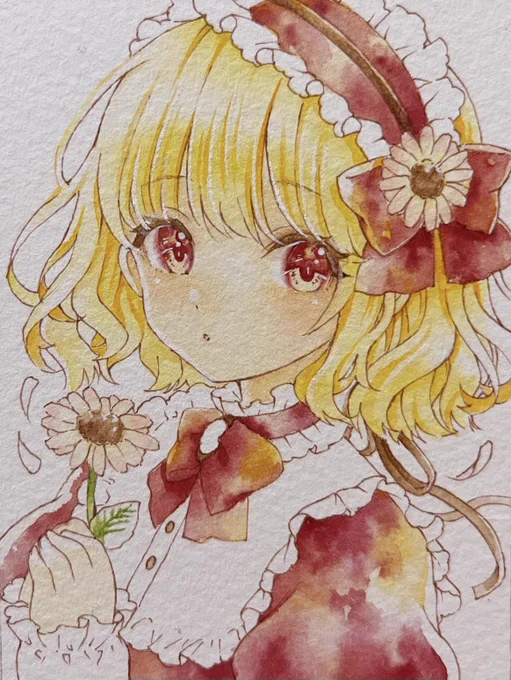よふかし絵描きその2 ロリータちゃん こちらもトレカサイズの額縁用絵です 先日のショタくんと対になる感じ #WIP #透明水彩 #アナログ絵 #アナログイラスト #illustration #一次創作