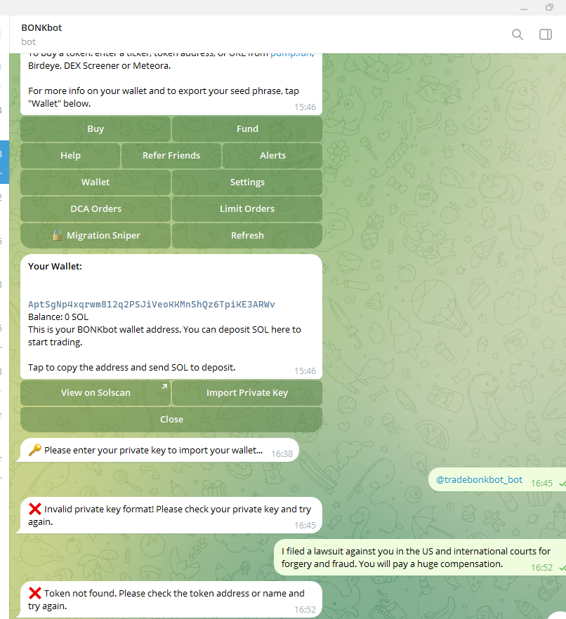 NewCryptograf's tweet photo. @bonkbot used on telegram #bonkbot wants your wallet passwords and scams people by saying send money to the account to use it do not use it
#btc #solona #spl #blockchain #bonk #eth
please retweet the message so people do not get scammed https://t.co/eNRhekYA4Q