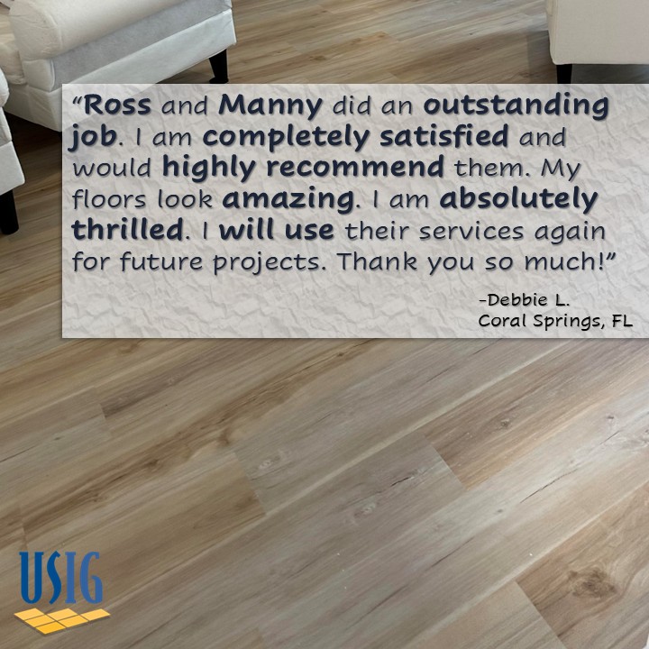 Happy Floor Dance!! 💃🕺  Our customer was absolutely thrilled with the results, praising the crew's professionalism and the top-notch quality of the installation. We love making our customers happy! #VinylPlank #Flooring #Installation #CustomerSatisfaction #USIG