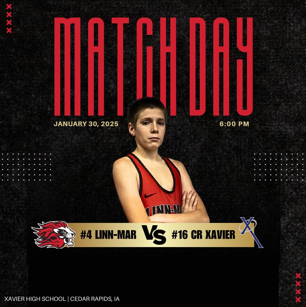 #4 Linn-Mar vs #16 Cedar Rapids Xavier

⏰6:00 pm

📍Xavier High School

#RiseToTheChallenge🦁