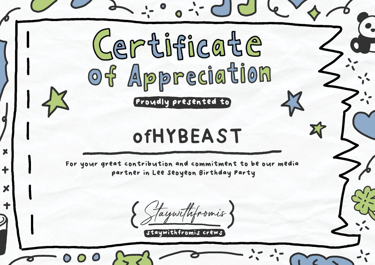 Dear, <a href="/staywithfromis/">Stay with 프로미스나인 ࿐</a>. We’re truly honored to receive this certificate of appreciation. Partnering with you on this project was a great experience, and we’re proud to support your success!
