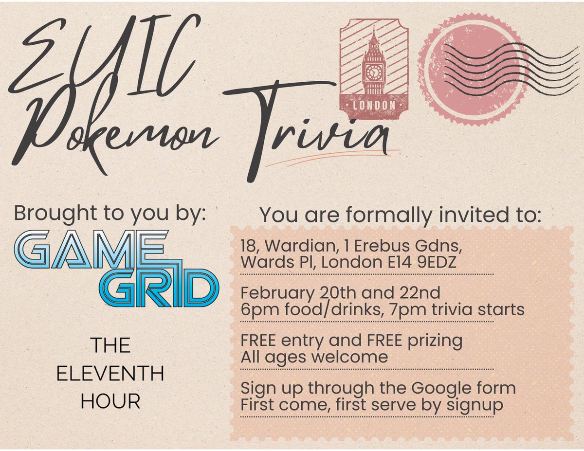 What’s this? A post card from London?

<a href="/GameGridLive/">GameGridLive</a> Trivia will be at EUIC! Super pumped for this, our past events have been a blast and we’d love to have you at this one! Sign up in the link below. RT’s appreciated, especially from the EU crowd! 

forms.gle/2uHKogXQijNtGQ…