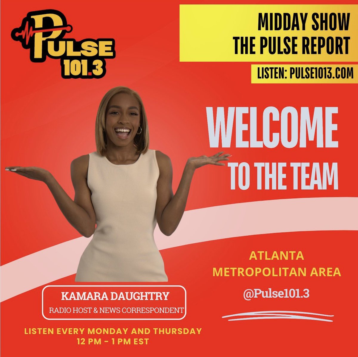 #BigAnnouncement - 🙌 God gets all the glory!

The other week, I was featured on TMZ, then Pulse 101.3 Radio Station reached out after looking at my profile. 

Long story short: I’ll now be on the radio every Monday and Thursday from 12-1 PM to present The Pulse Report! 🗞️ #media