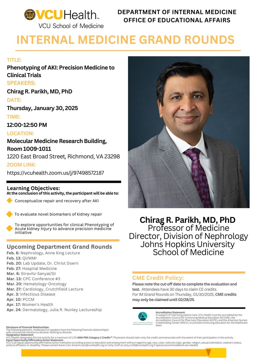 VCU Internal Medicine Department (@vcuinternalmed) on Twitter photo Join us for our next #GrandRounds today 1/30 at noon. Looking forward to hearing from Dr. Parikh discussing Phenotyping of AKI. Zoom ID: 97498572187 #MedTwitter <a href="/VCU_IMRes/">VCU IM Residency</a> <a href="/VCU_Nephrology/">VCU Nephrology</a> <a href="/VCUTransplant/">VCU Health Hume-Lee Transplant Center</a> <a href="/VCUHealth/">VCU Health</a> <a href="/PatriciaSimeMD1/">Patricia Sime, MD</a> <a href="/rva_IntMedPD/">Becky Miller, MD</a> Join us for our next #GrandRounds today 1/30 at noon. Looking forward to hearing from Dr. Parikh discussing Phenotyping of AKI. Zoom ID: 97498572187 #MedTwitter <a href="/VCU_IMRes/">VCU IM Residency</a> <a href="/VCU_Nephrology/">VCU Nephrology</a> <a href="/VCUTransplant/">VCU Health Hume-Lee Transplant Center</a> <a href="/VCUHealth/">VCU Health</a> <a href="/PatriciaSimeMD1/">Patricia Sime, MD</a> <a href="/rva_IntMedPD/">Becky Miller, MD</a>