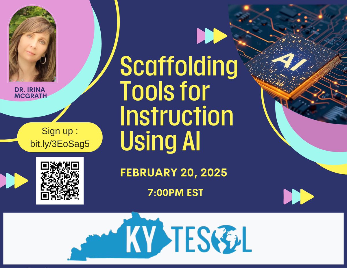 Kentucky TESOL (@kytesol) on Twitter photo “Scaffolding Tools for Instruction Using AI”. Dr Irina McGrath
<a href="/KYTESOL/">Kentucky TESOL</a> members and friends - Join us as we learn together.
bit.ly/3EoSag5 #setesol “Scaffolding Tools for Instruction Using AI”. Dr Irina McGrath
<a href="/KYTESOL/">Kentucky TESOL</a> members and friends - Join us as we learn together.
bit.ly/3EoSag5 #setesol
