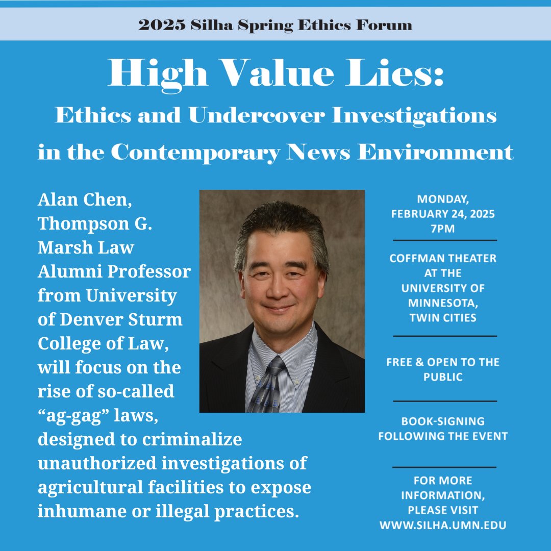 Join us for the Silha Center's Spring Ethics Forum featuring Alan Chen, the Thompson G. Marsh Law Alumni Professor at the University of Denver Sturm College of Law.
Feb. 24 at 7 p.m. at Coffman Memorial Union Theater
Free and open to the public.