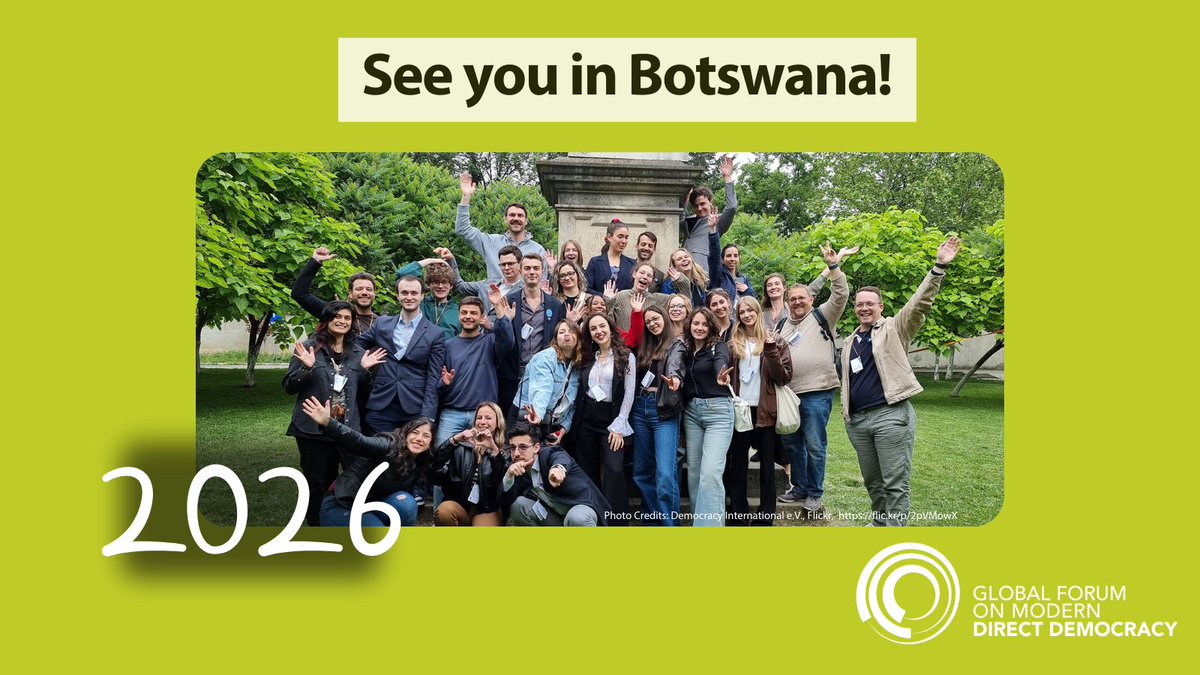 🌍 The 2026 Global Forum on Modern Direct Democracy is heading to Gaborone, Botswana!🇧🇼

We’re taking extra time to ensure a meaningful event. There will be no Forum in 2025, but we can’t wait to reunite in spring 2026 to advance democracy together✊

#DirectDemocracy