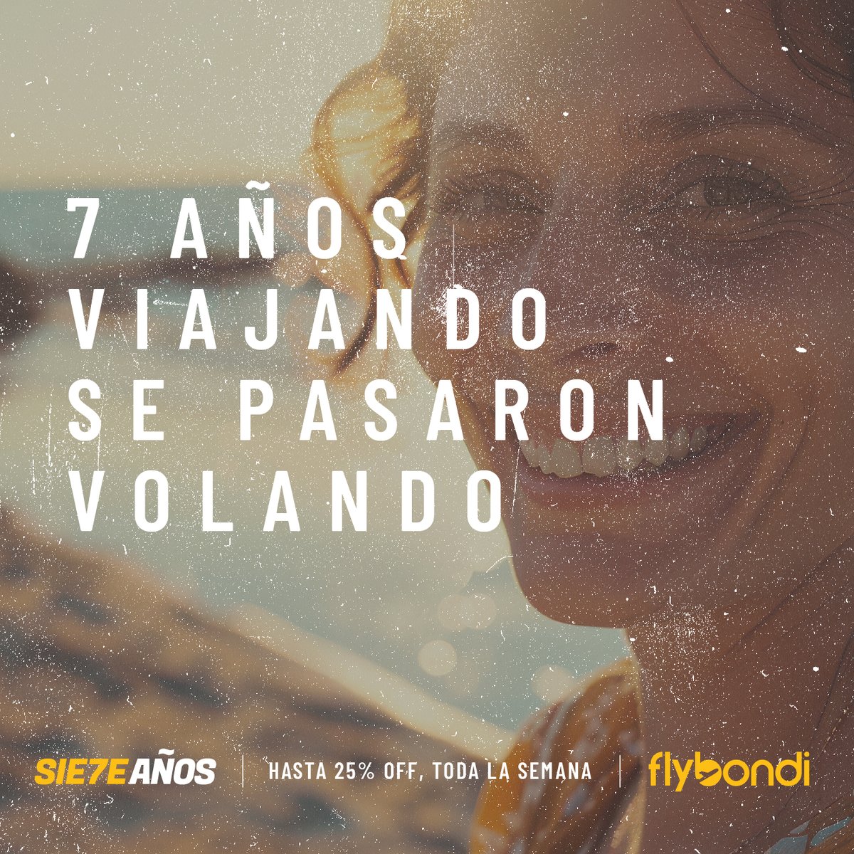 flybondioficial's tweet photo. Celebramos 7 años de volar juntos con hasta 25% de descuento🎉

Hacé click 👉https://t.co/RosVcsW8DF y sumate a #LaLibertadDeVolar ✈️

 #CumpleFly  #Cumple7 #Flybondi #Cumpleaños https://t.co/5ULWbx2zGs