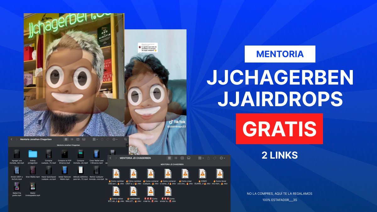 🔴 MENTORIAS GRATIS 100%
💩 Mentoria JJCHAGERBEN: drive.google.com/drive/folders/…
💩 Mentoria JDAIRDROPS: transfernow.net/en/bld?utm_sou…
Te hacemos este regalo que sabemos va a causarte risas descontroladas al ver que por esto este par de 3zt___Afa__d0res cobran $300 - $200