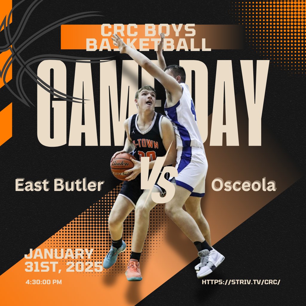 OsceolaBulldogs's tweet photo. CRC Boys Basketball 🆚 East Butler
📍York Auditorium
🗓️ Friday, January 31st, 2025
⏰ 4:30pm
🔗 https://t.co/nXSjAAq503
#OHSbulldogs
#crc
#striv https://t.co/ncMfwCxOWh