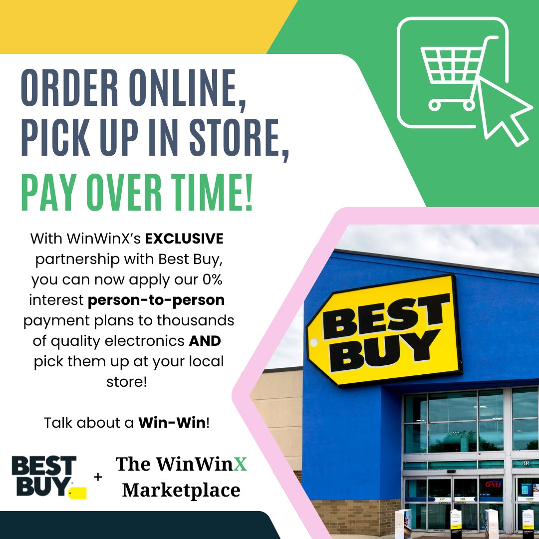 WinWinXPayments's tweet photo. Shop #BestBuy products with #WinWinX's 0% interest #PaymentPlans! 🛒 This exclusive partnership means more savings and a positive impact for you! #0PercentInterest #ShopNow #SaveMore #PaymentPlans #TechDeals #ExclusivePartnership #OnlineShopping #OnlineMarketplace #PersonToPerson https://t.co/Apf3jwHyfR