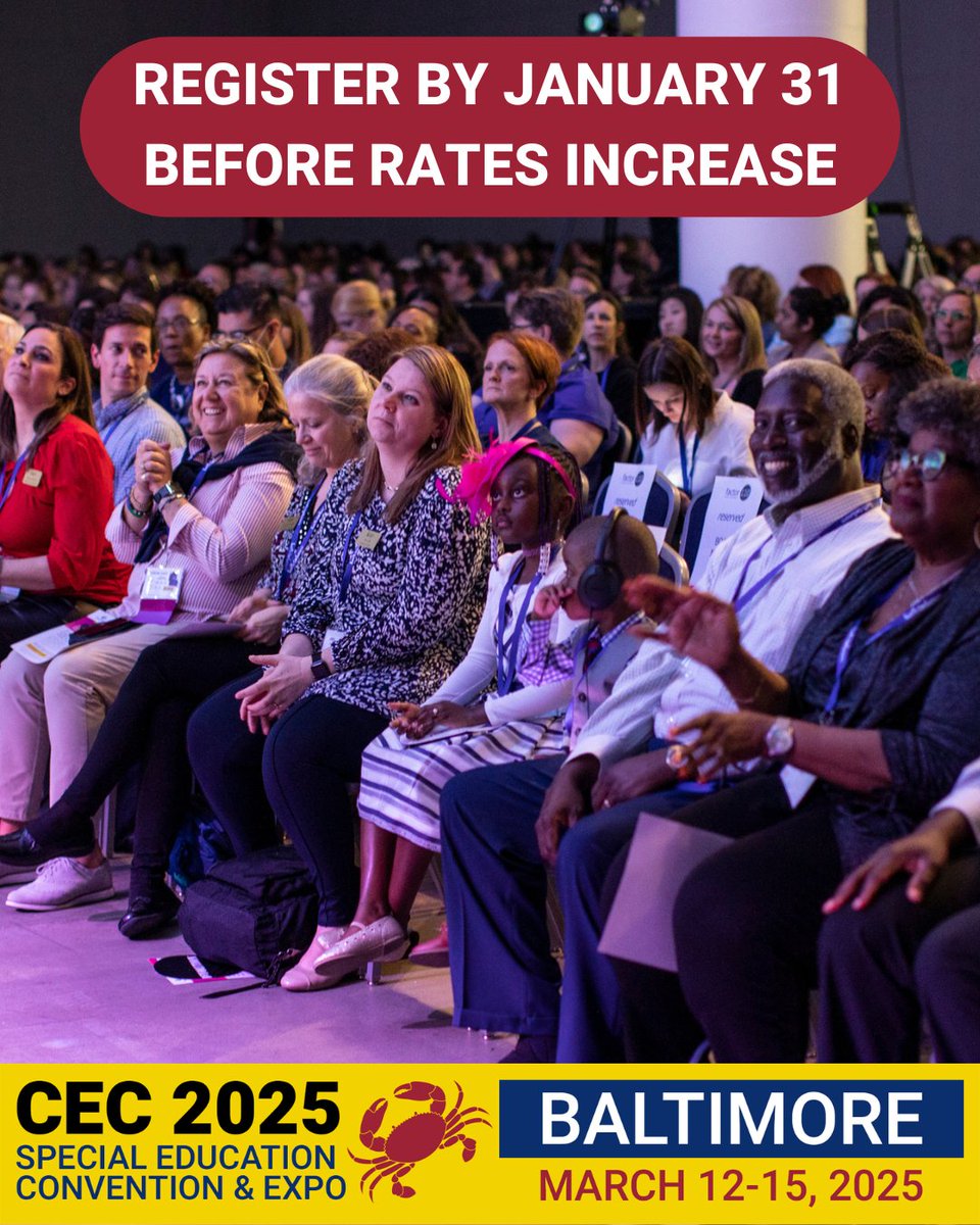 CECMembership's tweet photo. Have you registered for #CEC2025 yet? Register by the end of January before our rates increase. Don't miss out on joining thousands of education professionals to learn, share, grow, and connect!

See you in Baltimore: https://t.co/My4KCx9gdK https://t.co/dsl7HVetRf