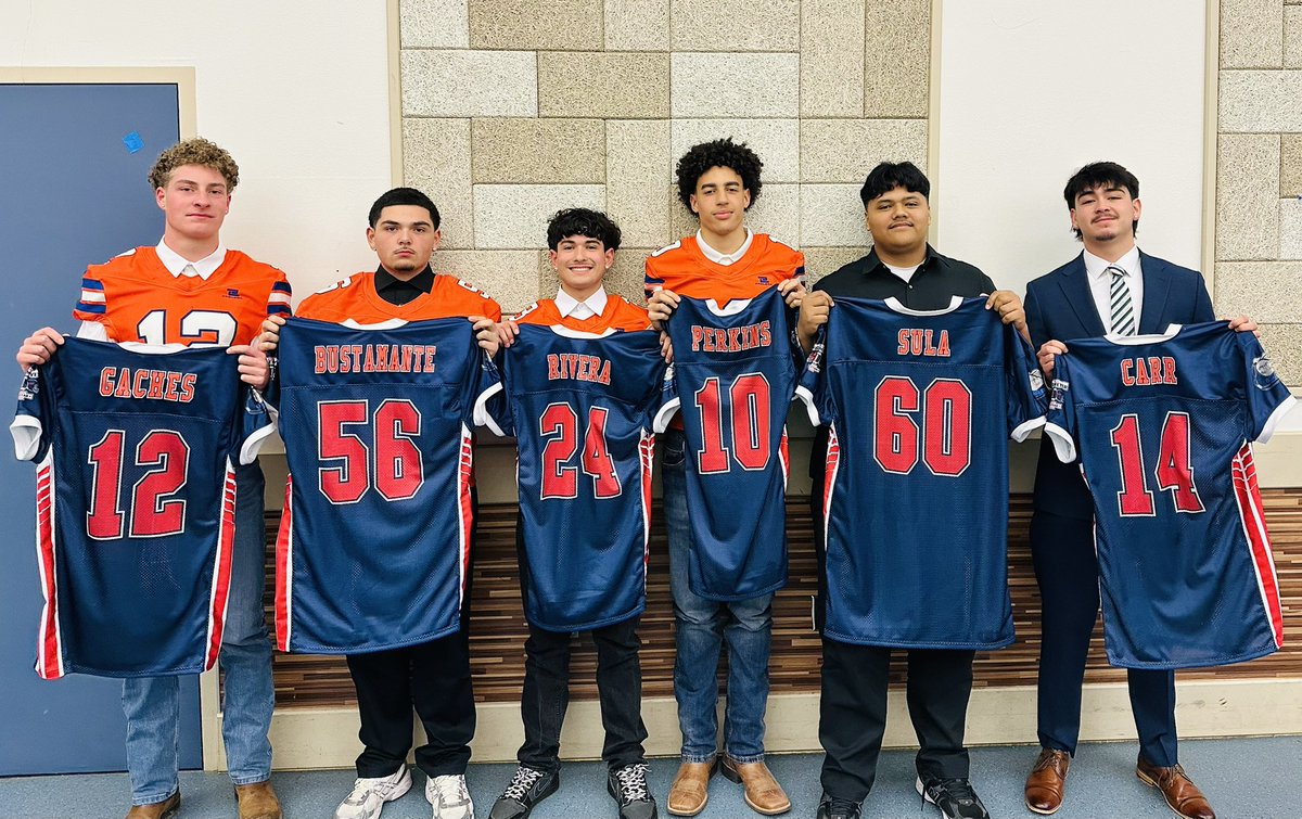 Santa Teresa Saints Football (@stbuiltfootball) on Twitter photo S.T. BUILT seniors <a href="/B_gaches/">Brenton Gaches</a> Fabian Bustamante <a href="/isaiahriveraa02/">Isaiah Rivera</a> <a href="/DorianPerkins_/">Dorian Perkins</a> <a href="/MaxSula28/">Maximus Sula</a> and <a href="/Casey_Carr06/">Casey Carr AKA COWBOY KICKER</a> receive their game jerseys at the 50th Annual Charlie Wedemeyer All-Star Banquet.
<a href="/CoachPapin/">Coach Papin</a> <a href="/KnowsMunoz/">Noah Muñoz</a> <a href="/Coach_Bhatti/">Ali Bhatti</a> <a href="/STRAPSATHLETICS/">STRAPS ATHLETES</a> <a href="/CoachLP/">Leonard Piñon Jr.</a> <a href="/GetSportsFocus/">GetSportsFocus</a> S.T. BUILT seniors <a href="/B_gaches/">Brenton Gaches</a> Fabian Bustamante <a href="/isaiahriveraa02/">Isaiah Rivera</a> <a href="/DorianPerkins_/">Dorian Perkins</a> <a href="/MaxSula28/">Maximus Sula</a> and <a href="/Casey_Carr06/">Casey Carr AKA COWBOY KICKER</a> receive their game jerseys at the 50th Annual Charlie Wedemeyer All-Star Banquet.
<a href="/CoachPapin/">Coach Papin</a> <a href="/KnowsMunoz/">Noah Muñoz</a> <a href="/Coach_Bhatti/">Ali Bhatti</a> <a href="/STRAPSATHLETICS/">STRAPS ATHLETES</a> <a href="/CoachLP/">Leonard Piñon Jr.</a> <a href="/GetSportsFocus/">GetSportsFocus</a>