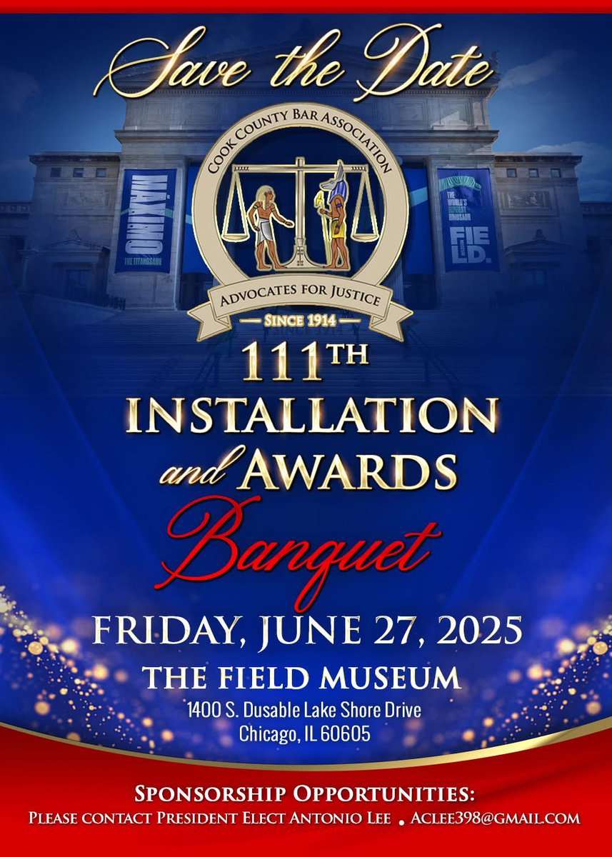 We are thrilled to announce the date for our 111th Installation and Awards Banquet scheduled on Friday, June 27, 2025 at the Field Museum! We humbly request the honor of your presence at this remarkable event, and look forward to providing more exciting details soon.