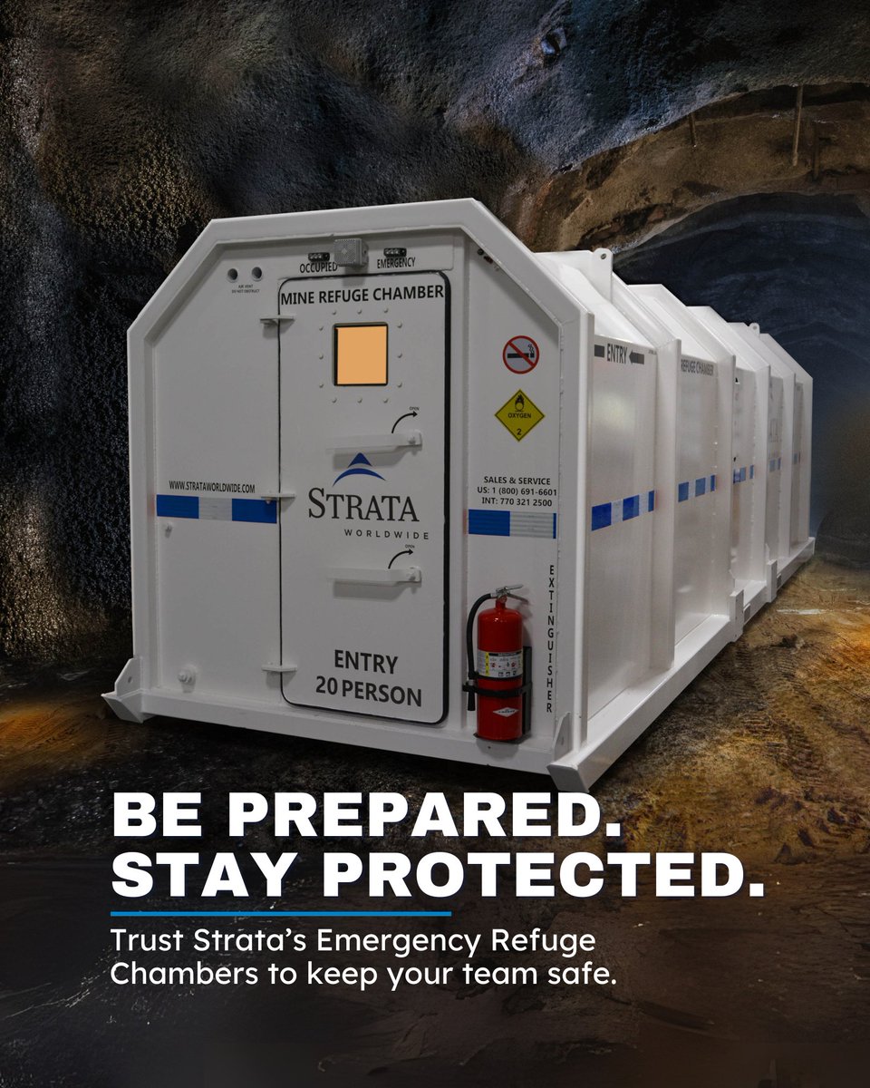 When the unexpected happens underground, Strata Emergency Refuge Chambers deliver life-sustaining breathable air, shelter, and access to communications. 
Explore Strata’s refuge solutions by connecting with a Strata Representative or visiting - strataworldwide.com/.../mine-refug…