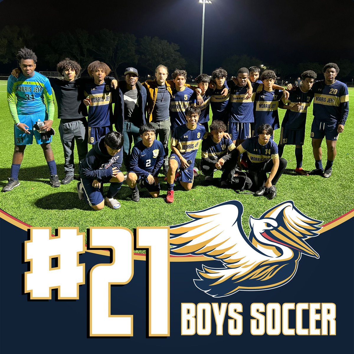 The Morris Jeff boys soccer team secured the #21 seed and will face the #12 tonight at 6 pm at Archbishop Hannan High School. Good luck Pelicans!