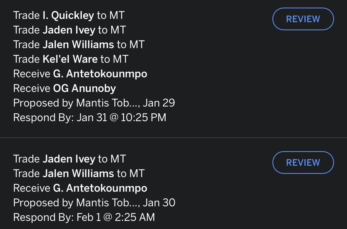 KhaosFantasy's tweet photo. @redrock_bball need some help, would you accept any of these.
12 Team Categories, auction keeper league. Currently in 4th. 
FG% 5th
FT% 7th
3PM 6th
AST 2nd
STL 8th
BLK 1st
TO 9th
PTS 6th

OG - $25 Giannis - $67

Ware - $5 Quickley - $12
Jalen - $15 Ivey - $10 https://t.co/yBZFhYzqMe