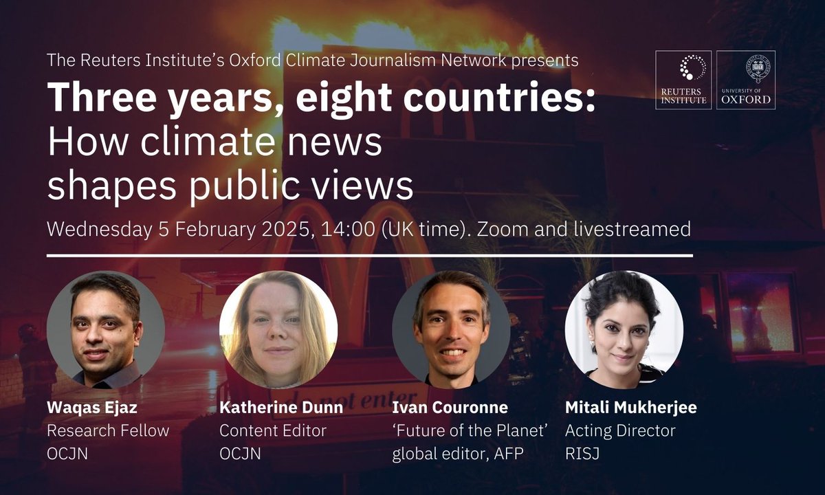 Reuters Institute (@risj_oxford) on Twitter photo Find out how people get news on the climate, who they trust, awareness of climate issues, misinformation and more in our online event.
🗨️ With <a href="/waqasejazch/">Waqas Ejaz, PhD📊</a>, @katherine_dunn <a href="/ivancouronne/">Ivan Couronne</a> + Mitali Mukherjee
🗓️ Weds 5 Feb 14:00 (UK)
🔗 Register here: reutersinstitute.politics.ox.ac.uk/calendar/three… Find out how people get news on the climate, who they trust, awareness of climate issues, misinformation and more in our online event.
🗨️ With <a href="/waqasejazch/">Waqas Ejaz, PhD📊</a>, @katherine_dunn <a href="/ivancouronne/">Ivan Couronne</a> + Mitali Mukherjee
🗓️ Weds 5 Feb 14:00 (UK)
🔗 Register here: reutersinstitute.politics.ox.ac.uk/calendar/three…